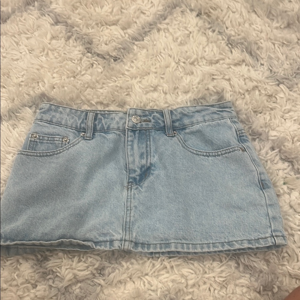 Edikted Light Blue Denim A-Line Skirt